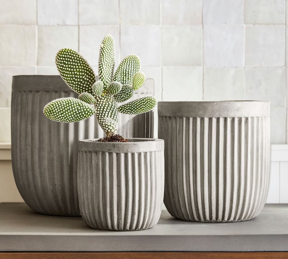 Concrete Fluted Planter Grey Pottery Barn Australia